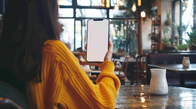 Mockup-Bild einer Frau mit einem leeren, weißen Handy