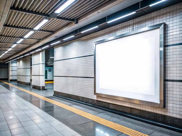 Mockup-Bild von leeren Plakaten auf weißer Leinwand und in der U-Bahn-Station zur Werbung geführt