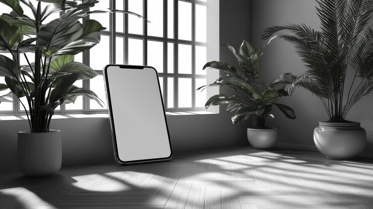 Mockup en blanco iluminación cinematográfica en blanco para teléfonos inteligentes