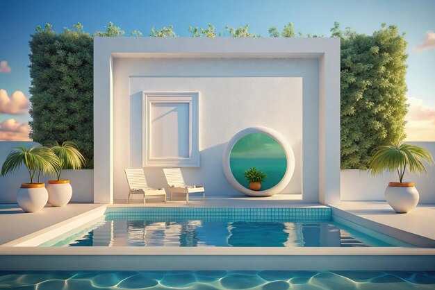 Foto mockup blanco en una piscina de lujo