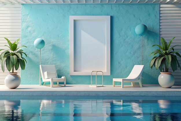 Mockup blanco en una piscina de lujo