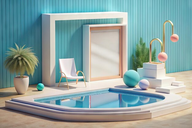 Foto mockup blanco en una piscina de lujo