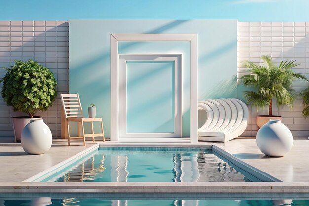 Foto mockup blanco en una piscina de lujo