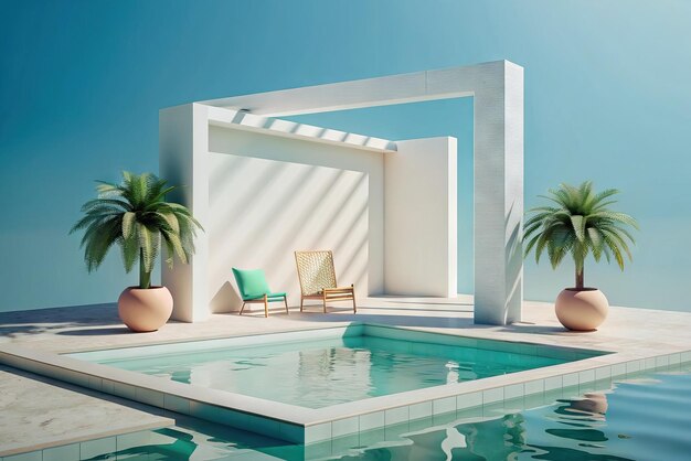 Foto mockup blanco en una piscina de lujo