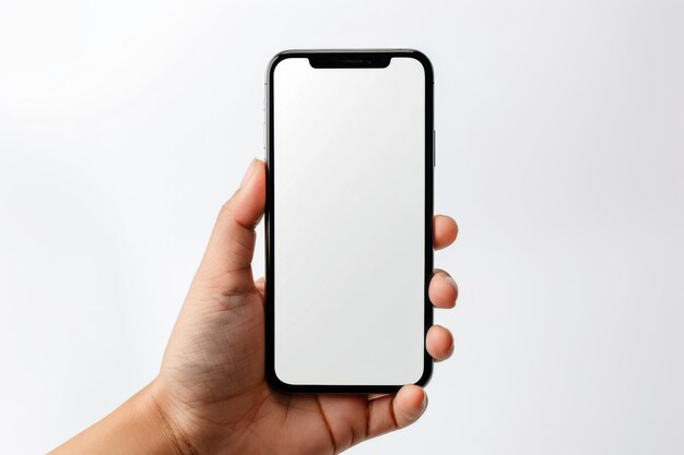 Foto mockup en blanco de teléfono inteligente a mano creado con ia generativa