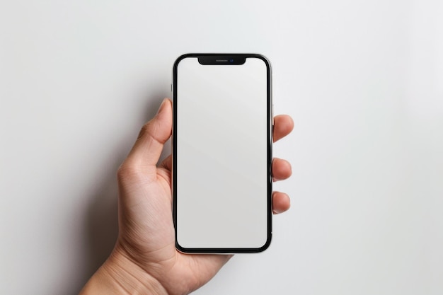 Foto mockup en blanco de teléfono inteligente a mano creado con ia generativa