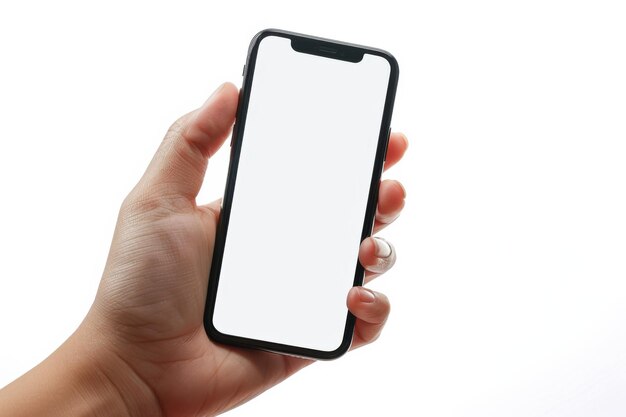 Foto mockup en blanco de teléfono inteligente a mano creado con ia generativa