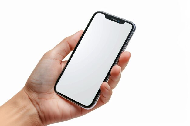 Foto mockup en blanco de teléfono inteligente a mano creado con ia generativa