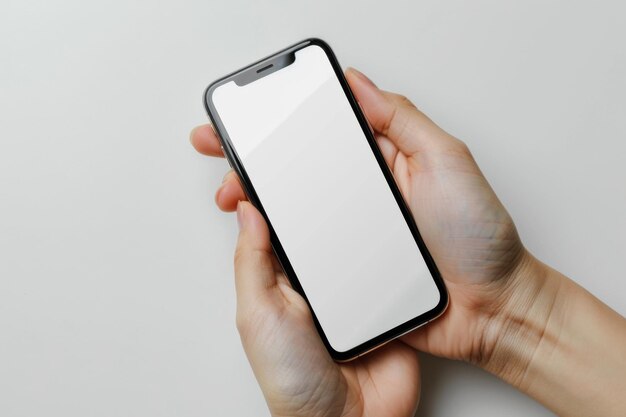 Foto mockup en blanco de teléfono inteligente a mano creado con ia generativa