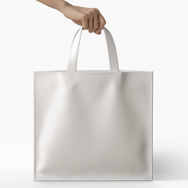 Foto mockup de bolsa de mano blanca con fondo blanco