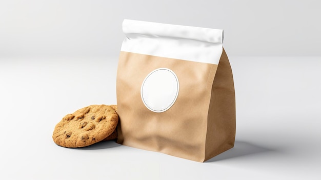 Mockup de la bolsa de papel Kraft de las galletas de Cakeamp