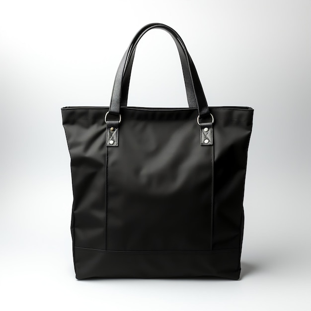 Foto mockup bolso tote de cuero negro en blanco