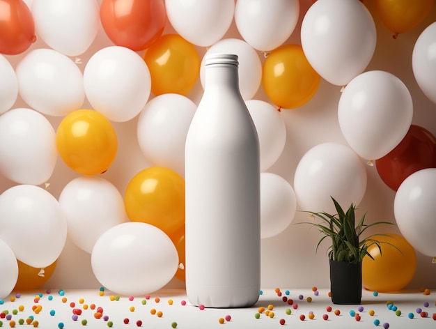 mockup botella blanca en una fiesta