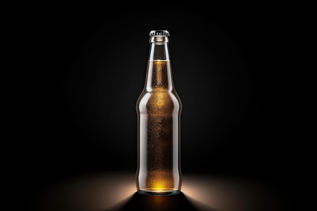 Mockup de una botella de cerveza en un fondo negro