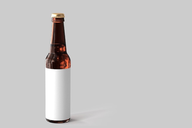 MockUp de botella de cerveza con vaso de cerveza pálida de sesión y espuma Etiqueta en blanco sobre fondo blanco