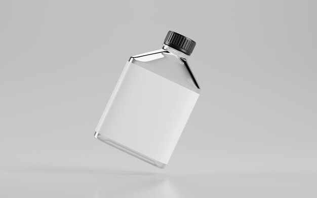 Mockup de botella de vidrio transparente con etiqueta en blanco