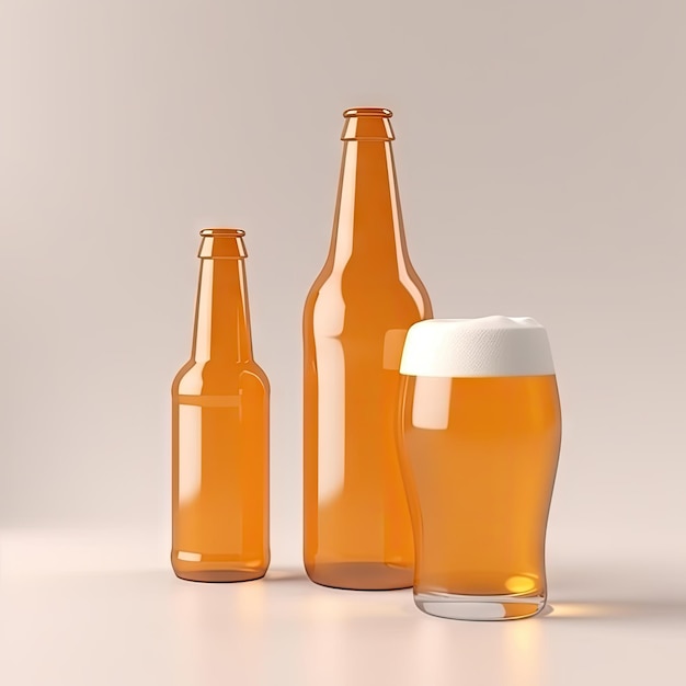 Mockup de botellas de cerveza naranja para el día de verano Bebidas alcohólicas dulces para la celebración de vacaciones Botella de cerveza con espacio de copia Ilustración de IA generativa abstracta