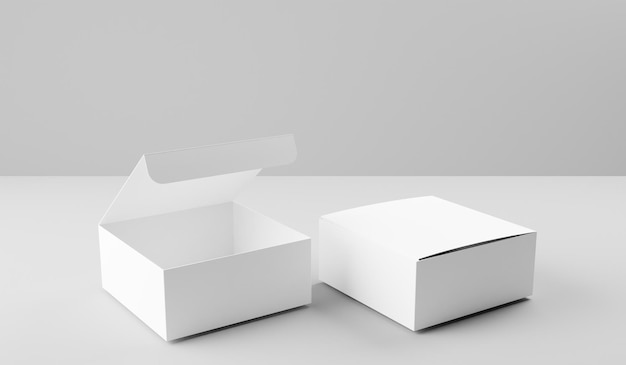 Mockup de caja blanca aislado en representación 3D de fondo blanco