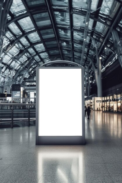 Mockup de caja de luz publicitaria en la terminal del aeropuerto orientación vertical generativa ai