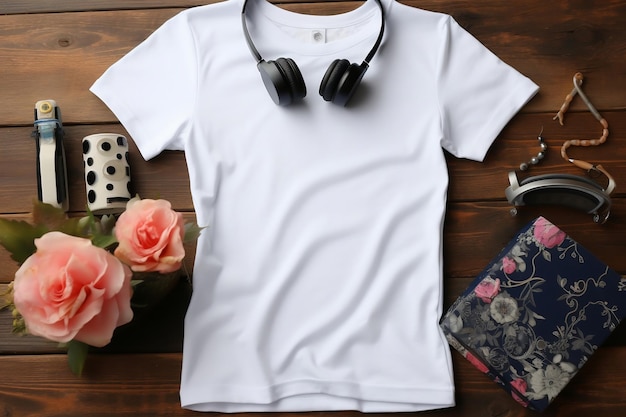 Mockup de camiseta blanca de algodón para mujer con vista frontal Generative Ai