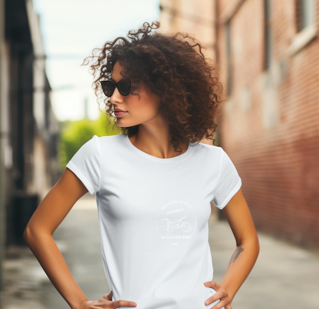 Mockup de camiseta en blanco Mockup de camisa blanca Mockup de camiseta Bella Canvas 3001 Mockup de mujer niña rizada