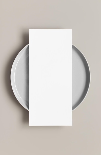 Mockup de carta de menú en un plato relación 4x9