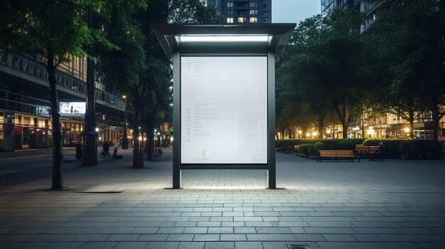 Mockup de cartel en blanco en un área pública de la ciudad como una calle, un parque, una carretera, una caja de luz urbana dentro de un anuncio