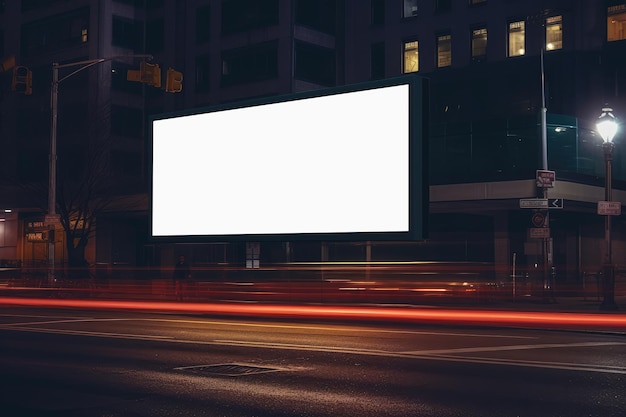 Mockup de cartelera blanca de un gran cartel publicitario en la calle primer plano extremo IA generativa