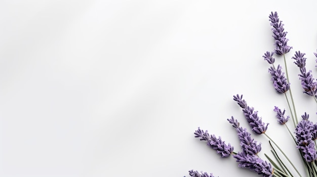 Mockup com fundo de textura branca e design de lavanda visto de cima com espaço aberto