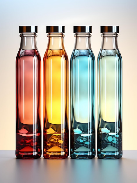 Foto mockup cosmético de botellas de plástico innovadoras resaltan los diseños únicos de la colección de creative