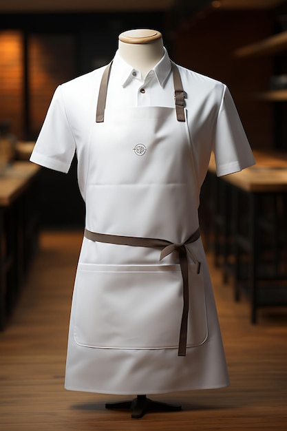 Foto mockup creativo de un delantal de chef blanco y limpio fotografiado con un diseño de colección uniforme
