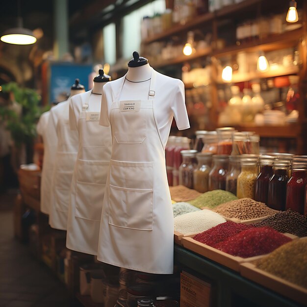 Foto mockup creativo de un delantal de chef blanco y limpio fotografiado diseño de la colección de uniformes de clo