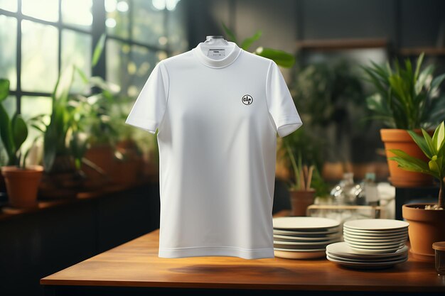 Foto mockup creativo de un delantal de chef blanco y limpio en un país acogedor diseño de la colección de uniformes i