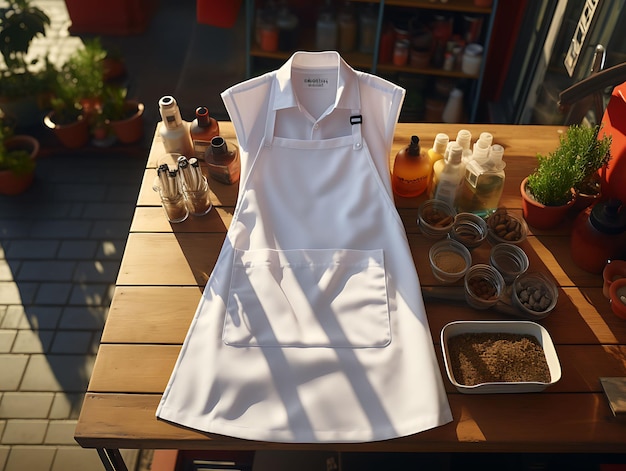Foto mockup creativo de un delantal de chef blanco y limpio presentado en un diseño de colección de uniformes bust