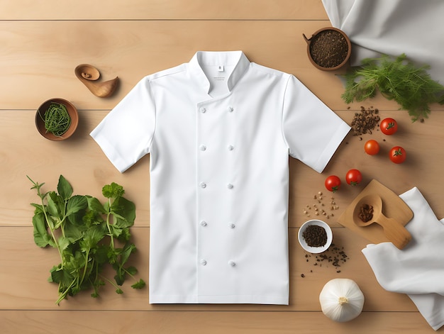 Foto mockup creativo de un uniforme de chef blanco y limpio diseñado para la colección de uniformes de agai