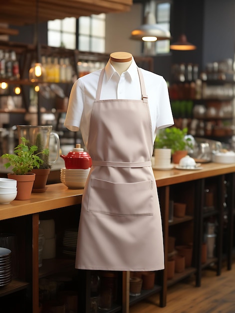Foto mockup criativo de um avental de chef branco limpo em um design de coleção de uniforme five star rest