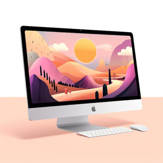 Mockup da tela do laptop do PC contém uma ilustração de página de chegada em cores pastel claras Generative ai