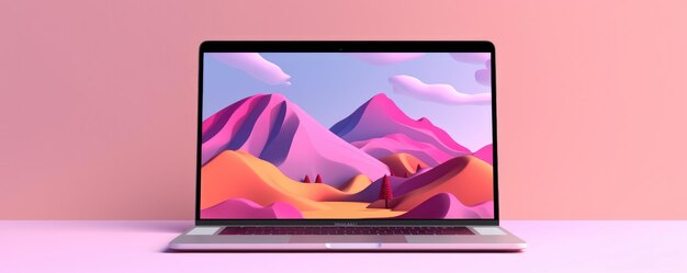 Mockup da tela do PC ou laptop contém uma ilustração de página de chegada em cores pastel claras