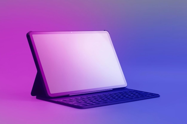 Mockup da tela do tablet com teclado e close-up da tela isolado em fundo colorido