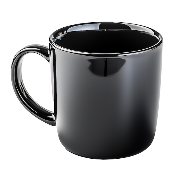 Mockup de caneca de café em branco renderização em 3D branco e fundo transparente de cerâmica preta