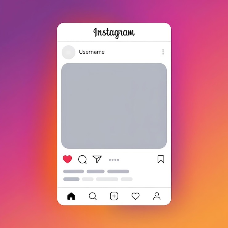 Foto mockup de design de interface do instagram com layout de ícones e borda de gradiente