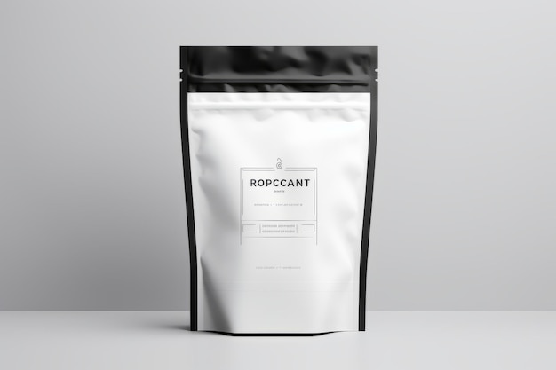 Mockup de embalagem de gusset preto atraente Perfeito para café e chá Zip Pack com válvula de desgasificação