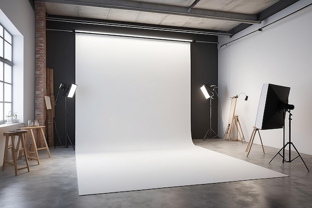 Mockup de estúdio de arte com espaço branco em branco para colocar seu projeto