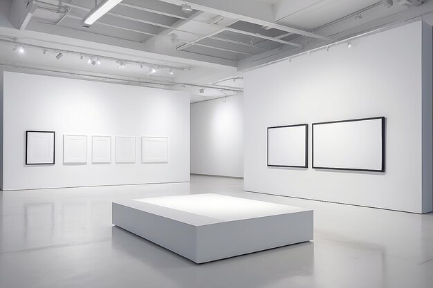 Mockup de exposição de galeria vitrine de design de espaço branco em branco