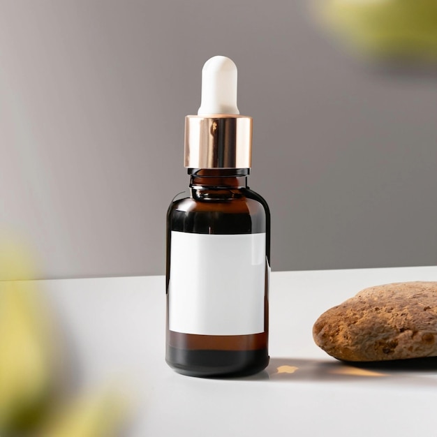 Mockup de garrafa de vidro de soro floral natural tratamento de loção de gotícula para produtos cosméticos de cuidados com a pele