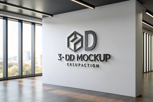 Mockup de logotipo 3D na parede branca