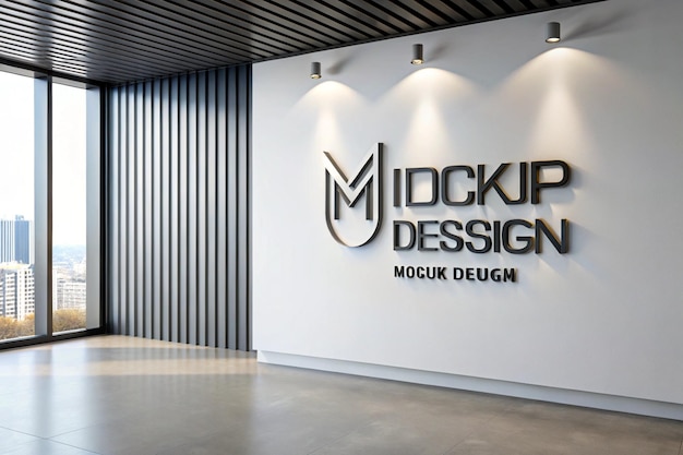 Mockup de logotipo 3D na parede branca