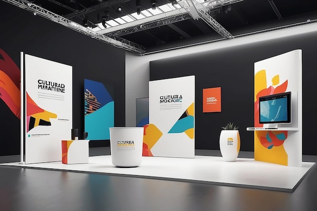 Mockup de marca de eventos culturais Apresentar o logotipo em cartazes de eventos, mercadorias e exposições interativas