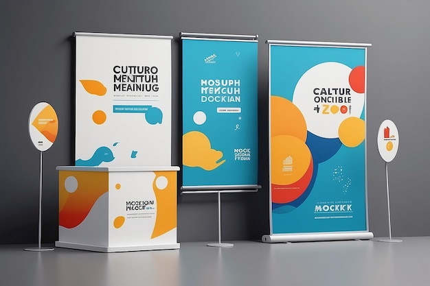 Mockup de marca de eventos culturais Apresentar o logotipo em cartazes de eventos, mercadorias e exposições interativas