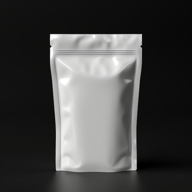 Foto mockup de molde de bolsa de plástico branca de saco de café em pé fundo